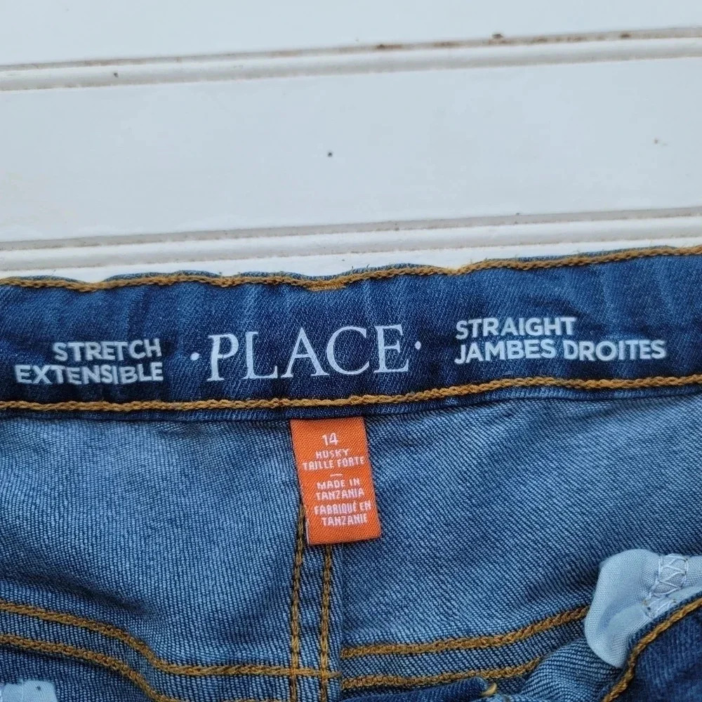 Place Boys Adjustable Waist Stretch Straight Denim Blue Jeans 30x26 Sz 14 - Picture 7 of 10